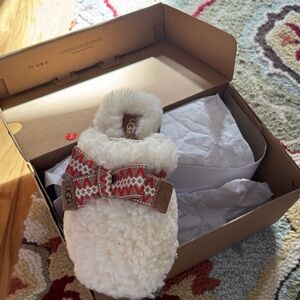 UGG Brand New Cream Slippers with Festive Red Bow